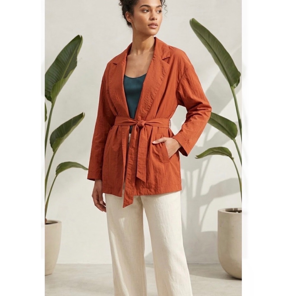 89th‎ + Madison Womens L Large Burnt Orange Belted Long Sleeve Blazer Jacket